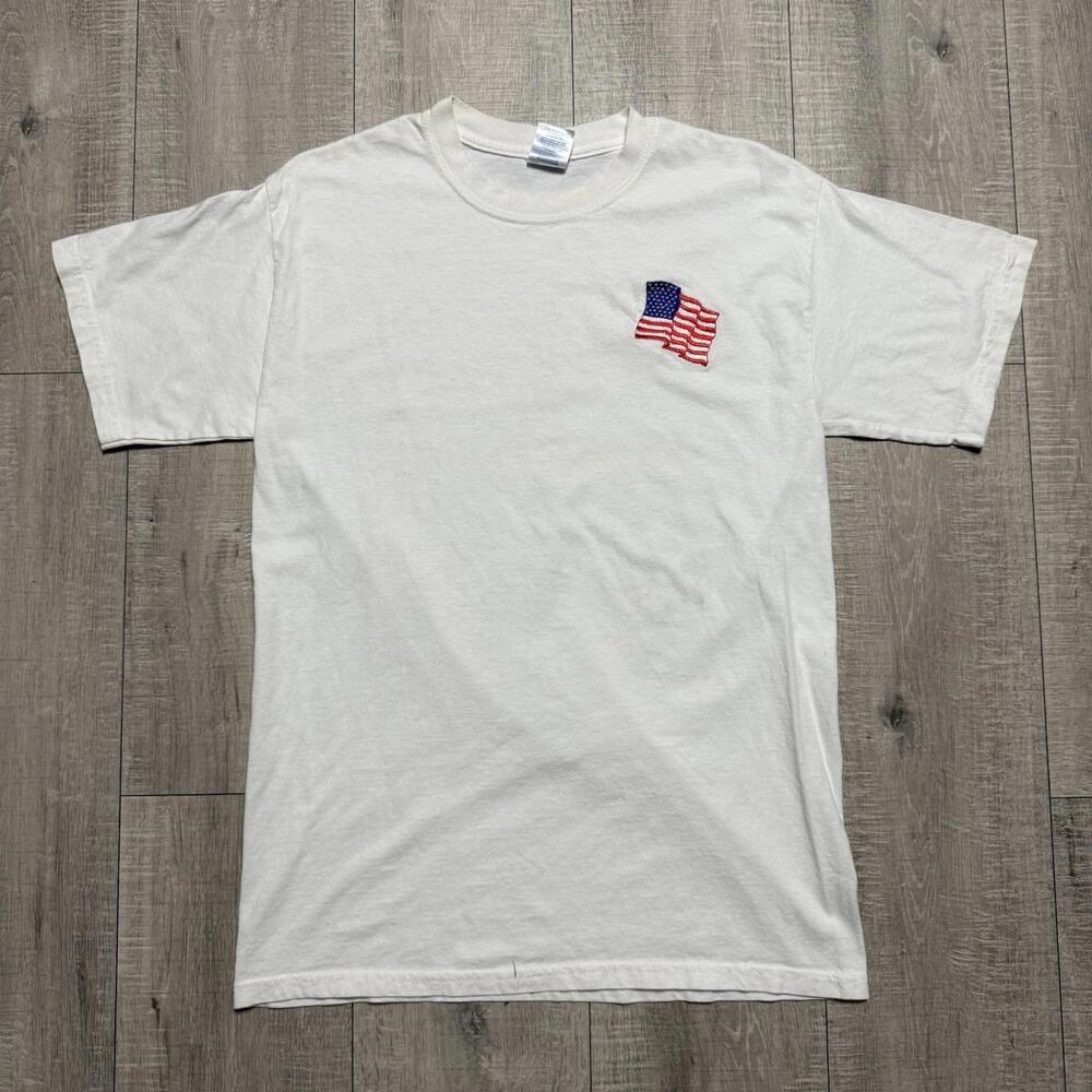 Vintage Gildan USA Flag White Tee - Size Medium Men
